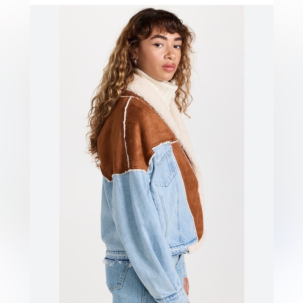 Blank NYC Light Blue Denim and Suede Shaper Jacket • Moto Style - Picture 3 of 10